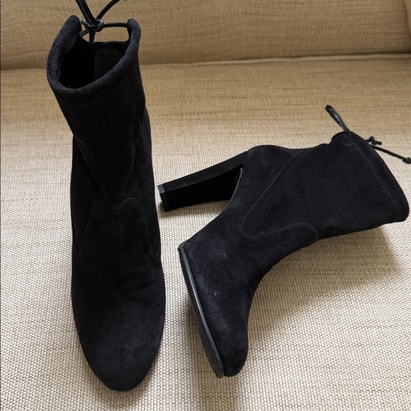 Stuart Weitzman Glove High-Heel Booties Suede Satin Lined Neutral Girl Boss 8 - Picture 6 of 17